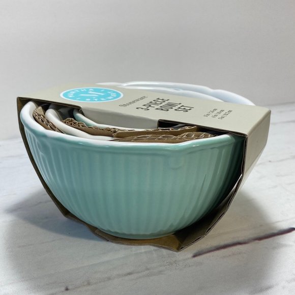 Martha Stewart Stonewear Nesting Mini Bowls Set of 3 Jade Green Color New - Picture 1 of 4